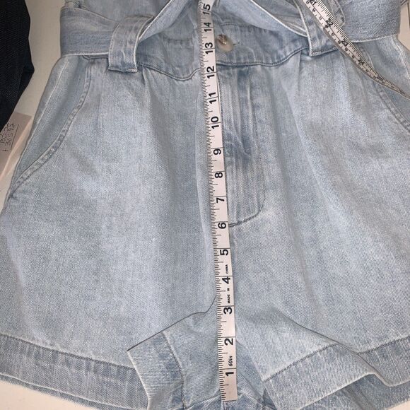 SHOW ME YOUR MUMU Rancho Mirage Shorts Romper Belted Blue Medium Rodeo Classic - Picture 4 of 9